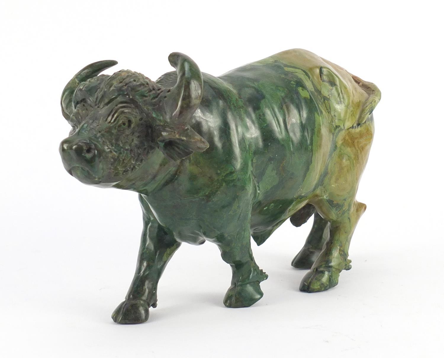 Chinese malachite carving of a water buffalo, 25cm in length :For Further Condition Reports Please