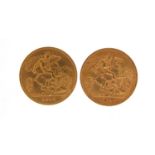 Two George V 1911 gold half sovereigns :For Further Condition Reports Please Visit Our Website-