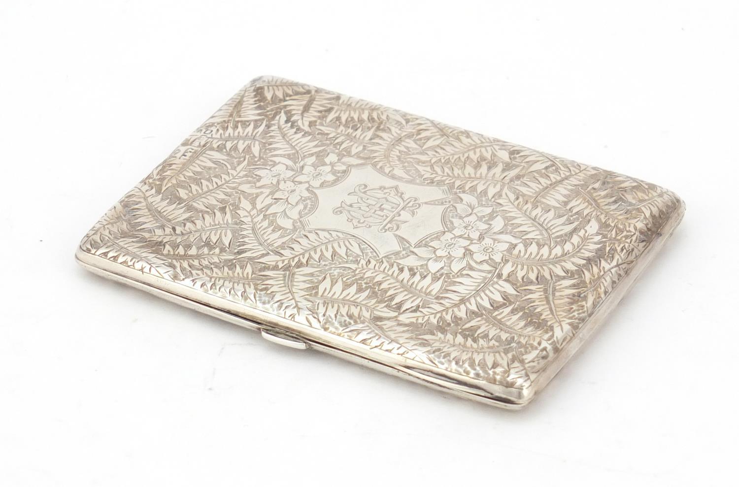 Victorian silver concertina card case, by Hilliard & Thomason, engraved and embossed with ferns,