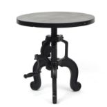 Industrial style black painted occasional table, 52cm high x 50cm in diameter :For Further Condition