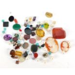 Semi precious stones and pearls including cameos, citrine, carnelian Intaglio seal and amethyst :For