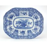Victorian Copeland Spode blue and white meat platter, decorated with flowers, 42.5cm wide :For