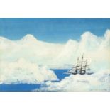 Manner of Max Ernst - Antarctic scene, oil on paper, inscribed verso, mounted, framed and glazed,