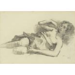 Reclining semi nude female, chalk, indistinctly signed, possibly A Hayward, mounted, framed and