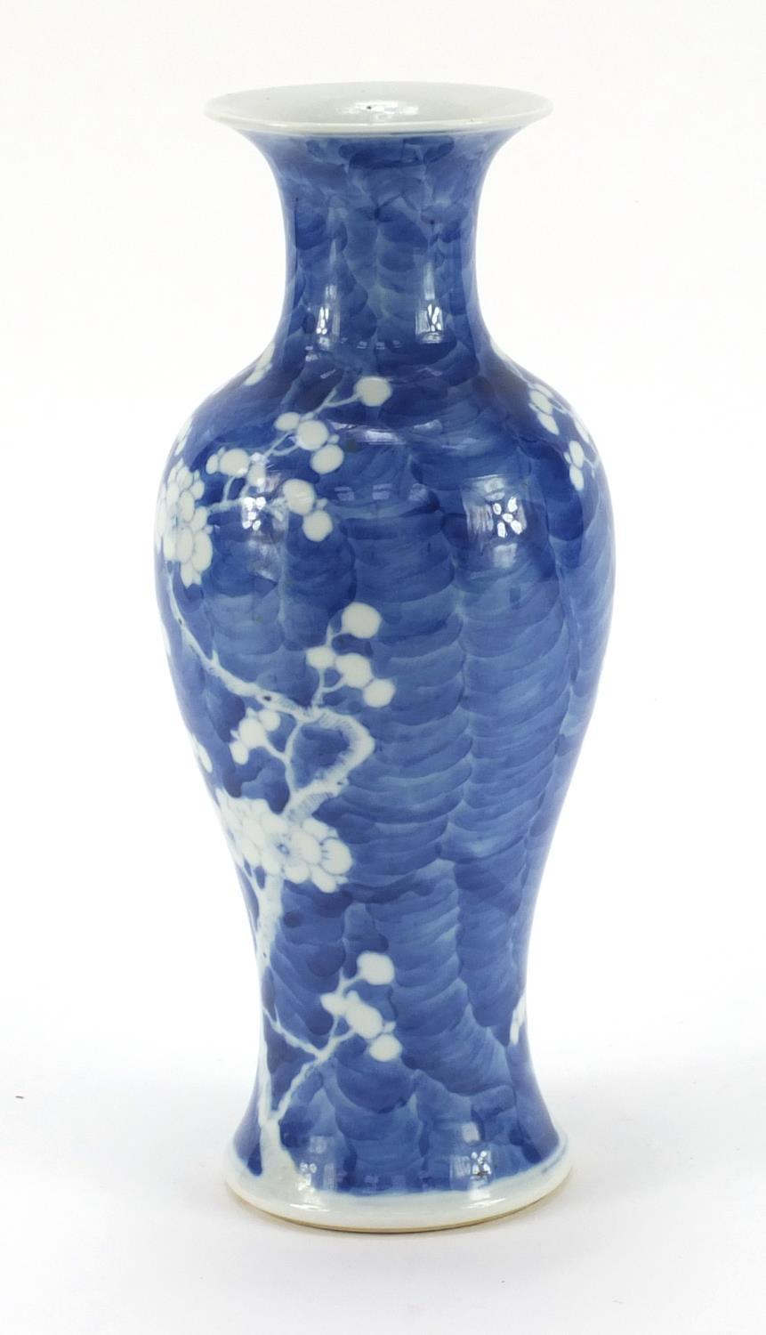 Chinese blue and white porcelain baluster vase hand painted with prunus flowers, blue ring marks - Image 4 of 8