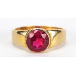 18ct gold ruby solitaire ring, size O, 4.8g :For Further Condition Reports Please Visit Our Website-