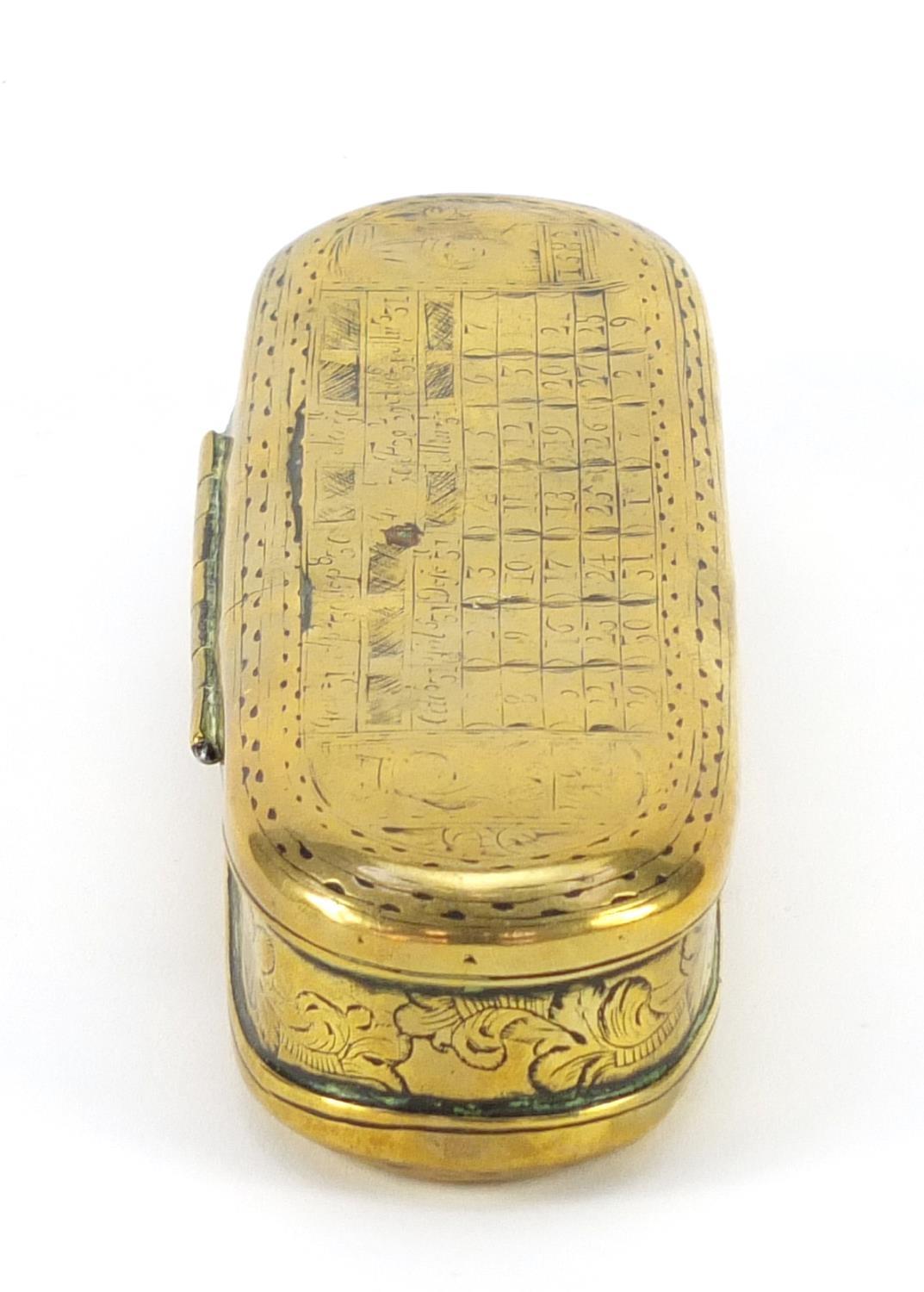 18th century Dutch seaman's brass tobacco box of Pieter Holm, 16cm wide :For Further Condition - Image 5 of 9