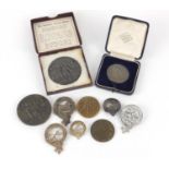 Military interest badges and commemorative medallions including two RMS Lusitania medallions, one