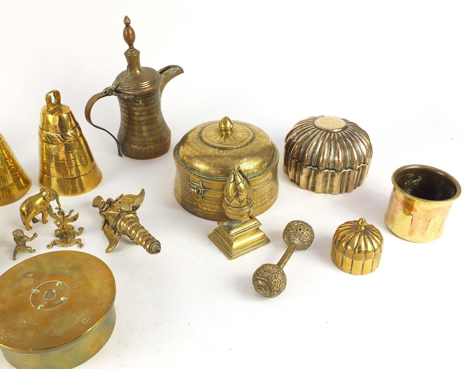 Antique and later metalware including Koran holder, boxes with covers, Indian spice boxes, trench - Image 9 of 9