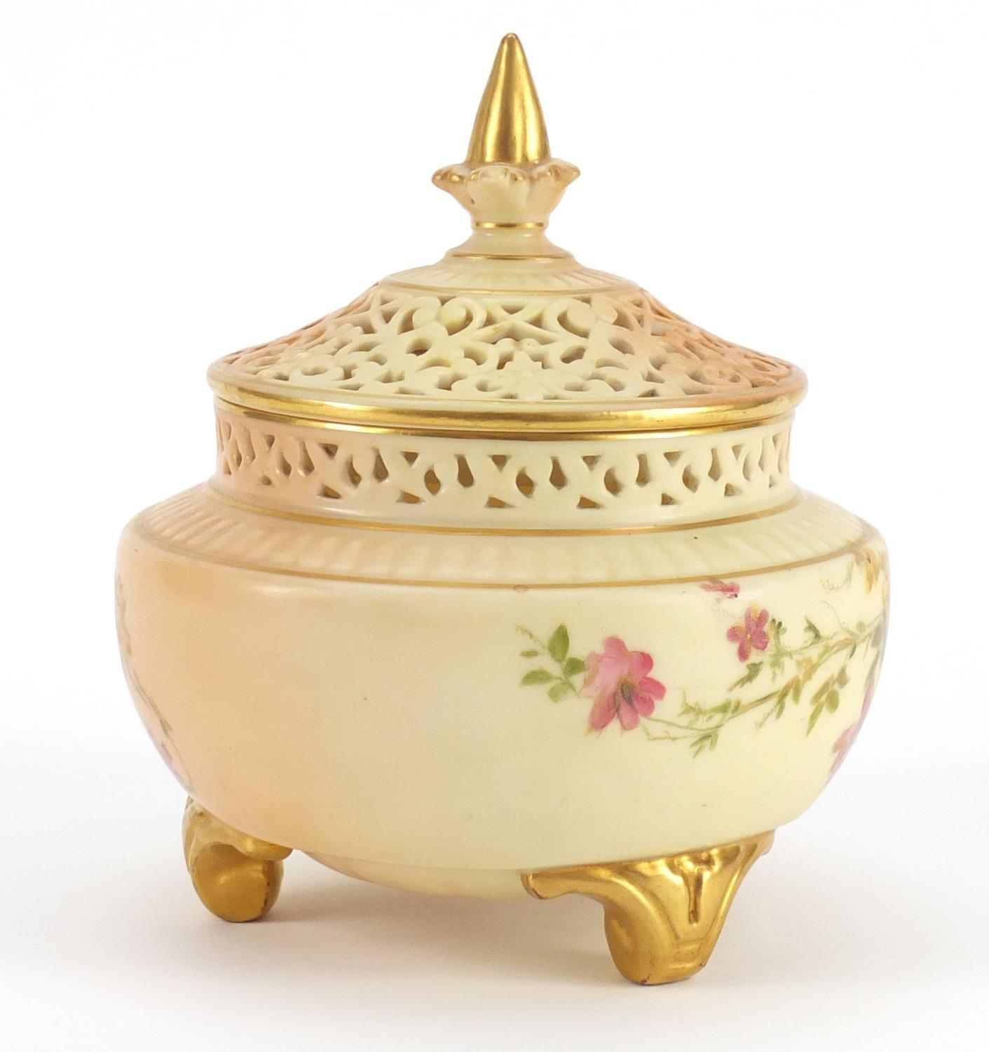 Royal Worcester blush ivory potpourri vase with pierced lid, decorated with flowers, numbered 120, - Image 4 of 7