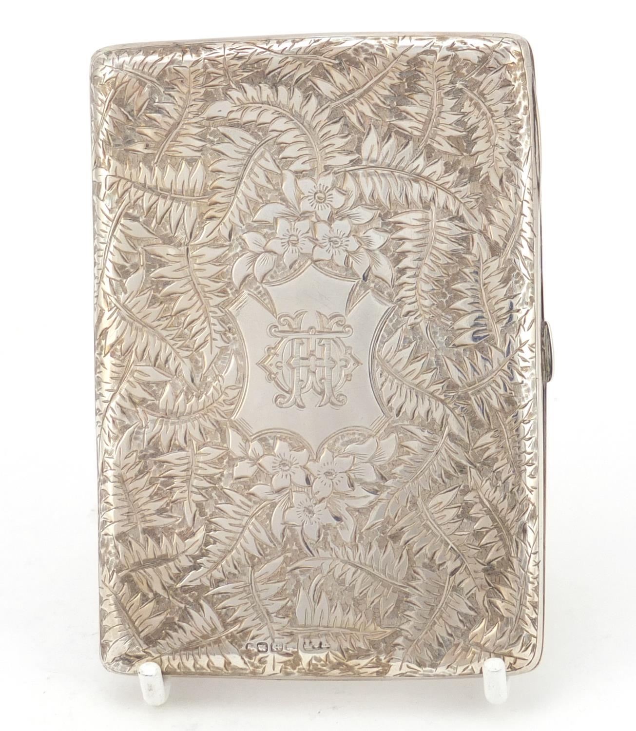 Victorian silver concertina card case, by Hilliard & Thomason, engraved and embossed with ferns, - Image 7 of 8
