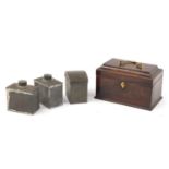 Georgian mahogany tea caddy with brass fittings and tin liners, 15cm H x 25.5cm W x 15cm D :For