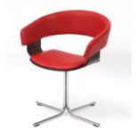 Contemporary bentwood swivel chair with red leather upholstery, 74cm high :For Further Condition