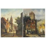 L Clayton - Street scenes, pair of oil on boards, framed, each 23.5cm x 18cm :For Further