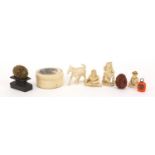 Oriental and Asian items including a Japanese ivory box carved with a lion's head and two