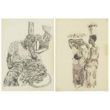 African figures, pair of pen and inks, each bearing a signature Sedodey, mounted and framed, 32cm