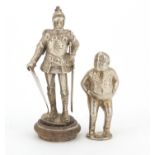 Two novelty silver figural pipe tampers, including a Knight in a suit of armour, the largest 5.8cm