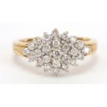 9ct gold diamond cluster ring, size M, 3.3g :For Further Condition Reports Please Visit Our Website-