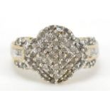9ct gold diamond cluster ring size L, 3.2g :For Further Condition Reports Please Visit Our