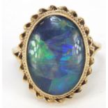 Unmarked gold cabochon opal ring, size O, 4.2g :For Further Condition Reports Please Visit Our