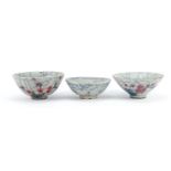Three Chinese porcelain footed bowls, the largest 7cm high x 14cm in diameter :For Further Condition