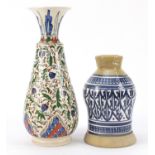 Islamic pottery vase hand painted with flowers and a hookah base, the largest 30cm high :For Further