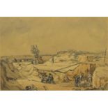 Harry Morley 1917 - The sand pits, ink and wash, inscribed verso, mounted, framed and glazed, 30cm x