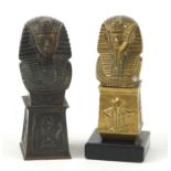 Two Egyptian bronzed busts of Tutankhamun, the largest 17cm high :For Further Condition Reports