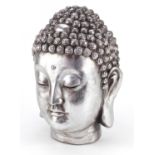 Large silvered Buddha's head, 34cm high :For Further Condition Reports Please Visit Our Website-