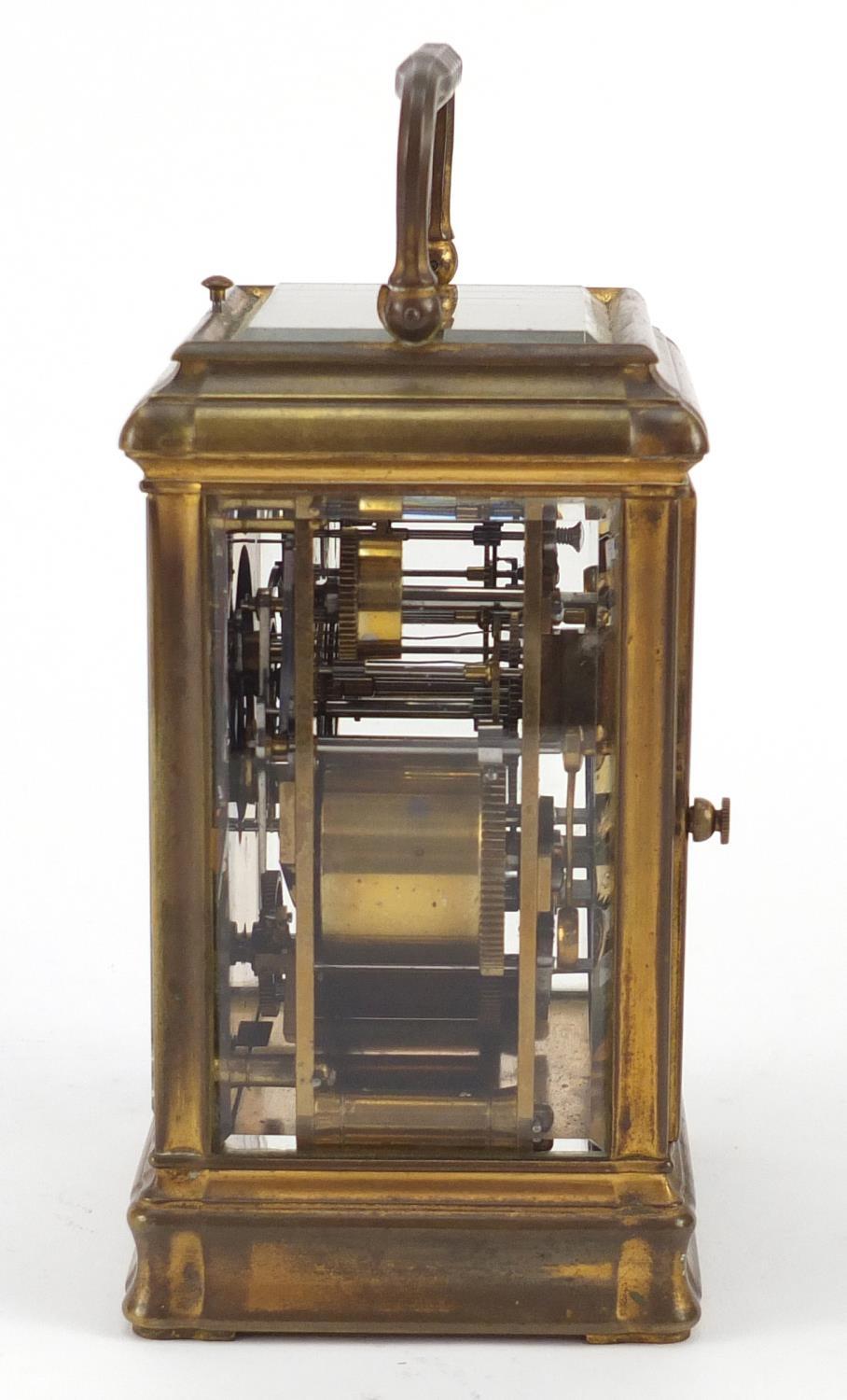 French brass cased repeating carriage clock with leather travelling case by François-Arsene - Image 4 of 10