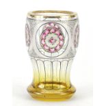 Bohemian amber flashed glass vase, hand painted with roundels of roses, 14.5cm high :For Further