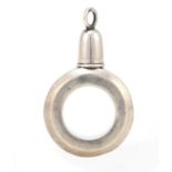 George III circular silver scent bottle pendant, hallmarked Birmingham 1805, 4.5cm high, 7.9g :For