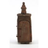 Russian Orthodox terracotta travelling shrine carved with figures and Orthodox crosses, 11.5cm