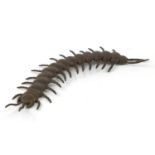 Japanese patinated bronze centipede, impressed character marks to the base, 16.5cm in length :For