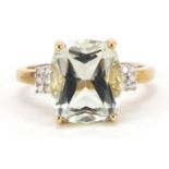 9ct gold green stone and diamond ring, size P, 3.6g :For Further Condition Reports Please Visit