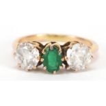 Unmarked gold green stone and clear sapphire ring, size S, 3.6g :For Further Condition Reports