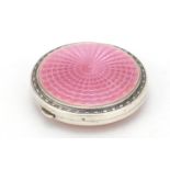 George V circular silver and pink guilloche enamel compact, by Crisford & Norris Ltd, Birmingham