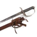 British military Infantry Officer's sword with scabbard, leather frog and engraved steel blade,