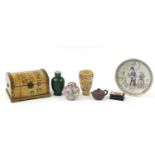 Chinese sundry items including a hand painted porcelain plate, Peking type glass vase and ginger