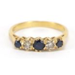 18ct gold sapphire and diamond ring, size L, 2.8g :For Further Condition Reports Please Visit Our