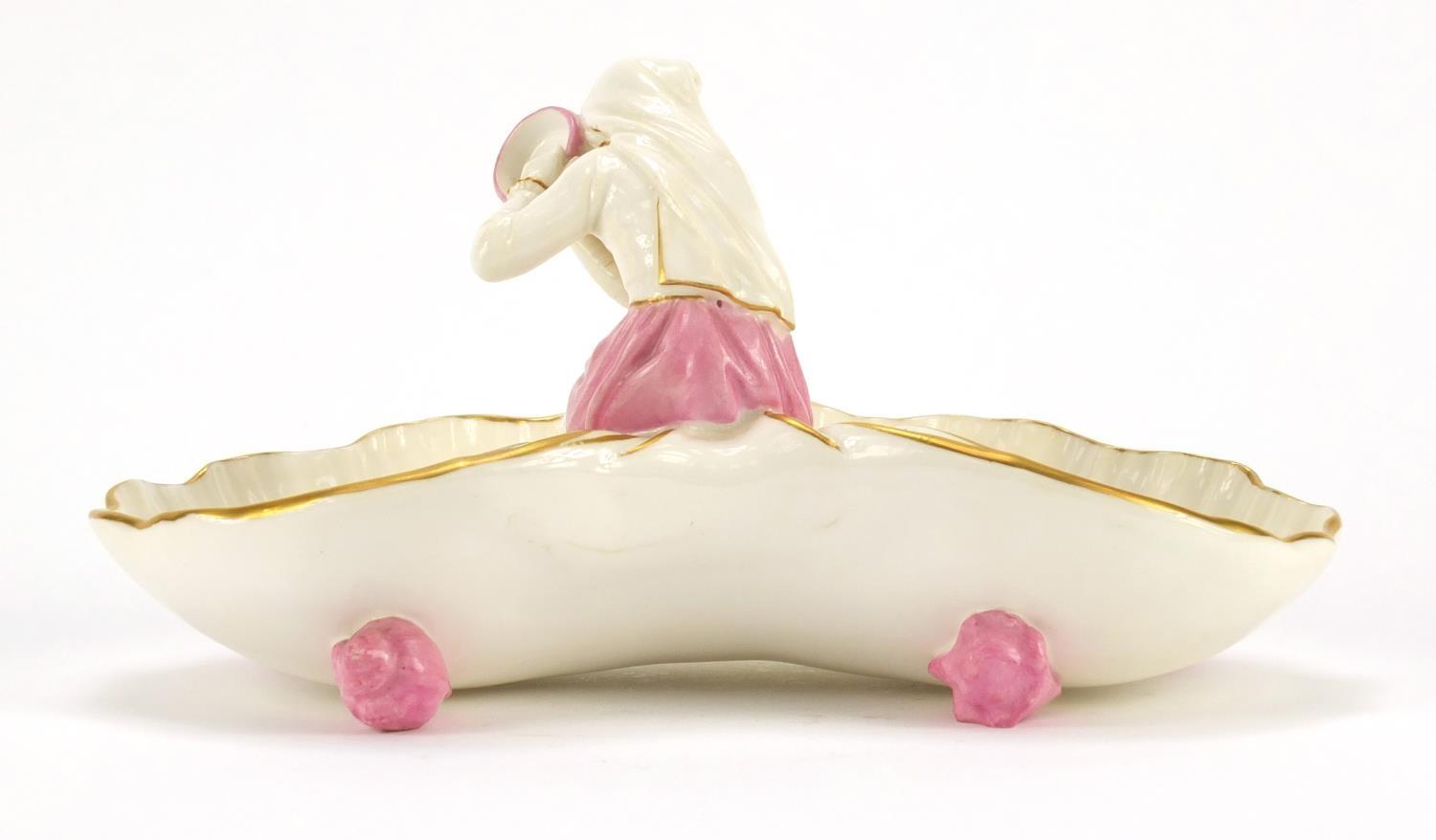 Victorian Worcester figural shell sweetmeat dish mounted with a girl holding a tambourine, 21.5 wide - Image 4 of 8