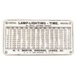 Lamp lighting time perpetual indicator enamel plaque by Royal Letters Patent, 15cm x 7.5cm :For