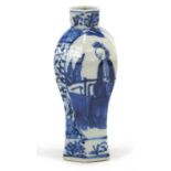 Chinese blue and white porcelain hexagonal vase, hand painted with two girls, four figure