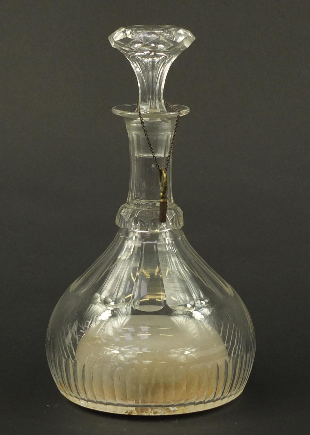 Victorian cut glass musical decanter with swiss music box playing two tunes, 30cm high :For