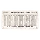 Lamp lighting time perpetual indicator enamel plaque by Royal Letters Patent, 15cm x 7.5cm :For
