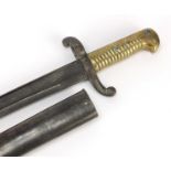 French military interest 1842 Yataghan bayonet with scabbard, impressed marks, 71cm long :For