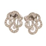 Pair of unmarked white metal diamond clip on earrings, 2.2cm in length, 8.2g :For Further