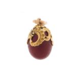 Fabergé 14ct gold mounted purpurine egg pendant by workmaster Henrick Wigström, impressed St