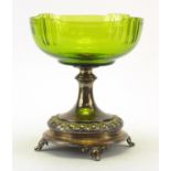 German Art Nouveau WMF silver plated comport with green cut glass bowl, 26cm high :For Further