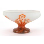 Le Verre Francais Coupe geometric Fougere pedestal glass bowl by Charles Schneider, 12.5cm high x